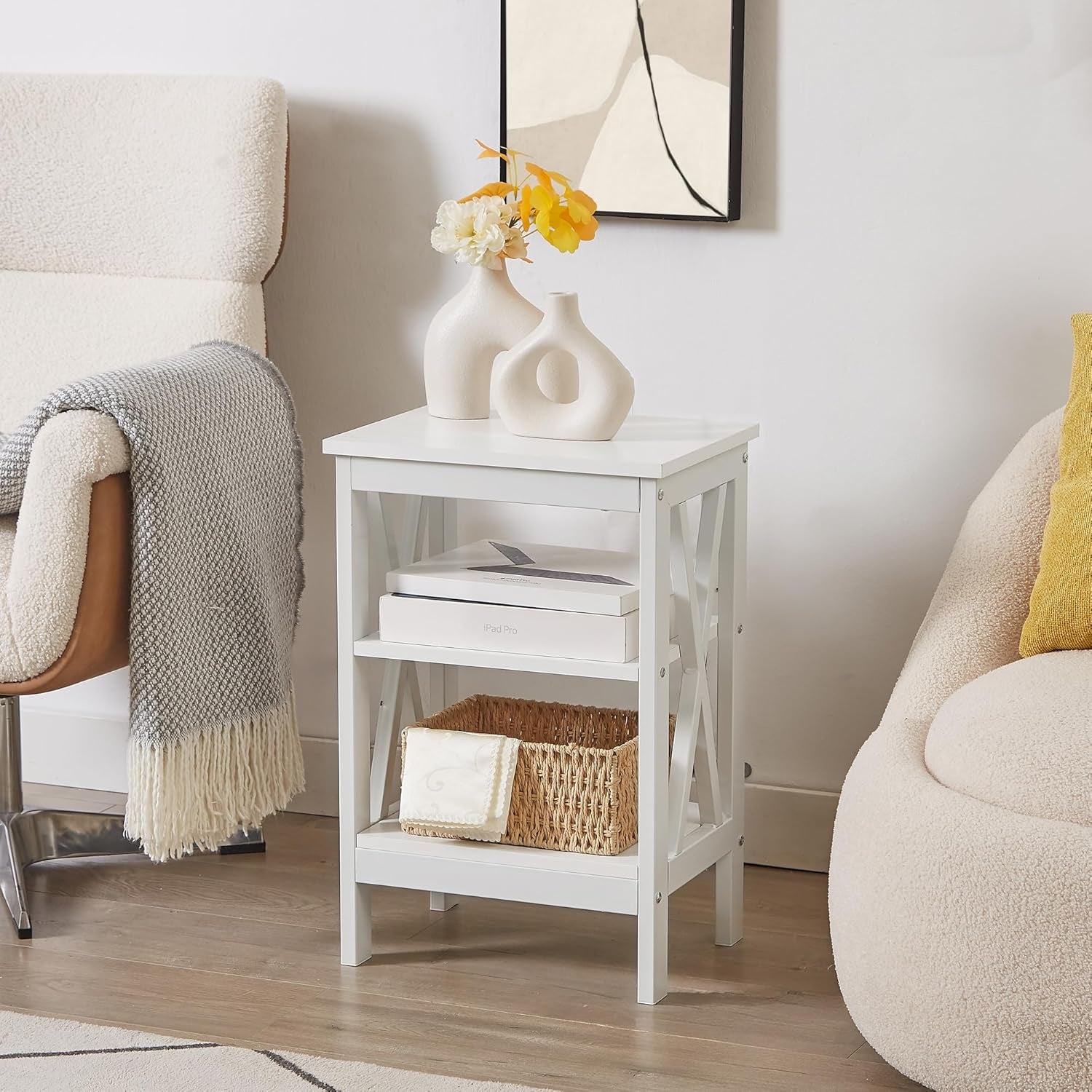 Modern Nightstands X-Design Side End Table Night Stand with Storage Shelf for Bedroom,Living Room,