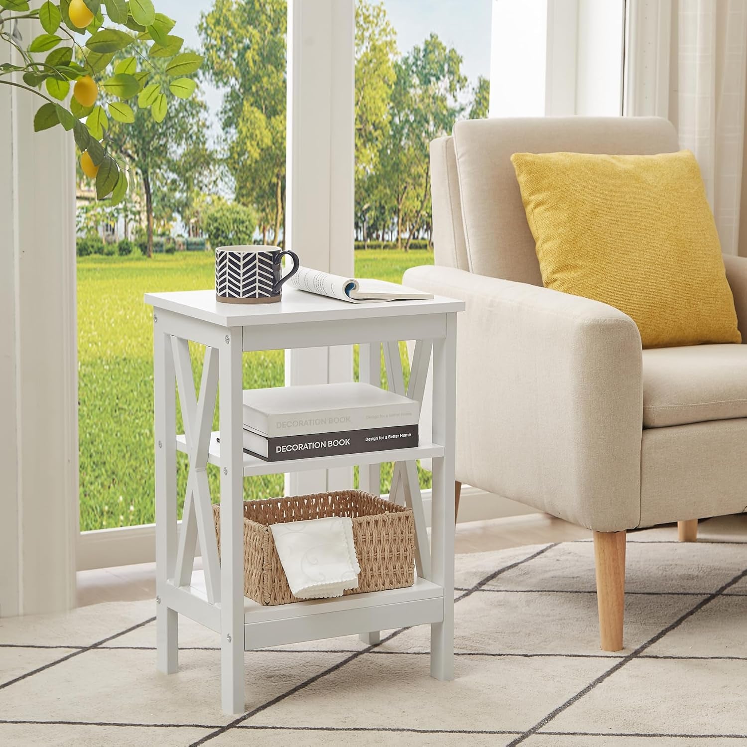 Modern Nightstands X-Design Side End Table Night Stand with Storage Shelf for Bedroom,Living Room,